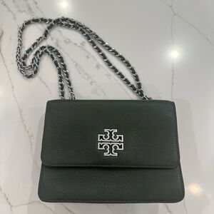 Tory Burch Brand New Dark Green Pebbled Leather Crossbody Bag